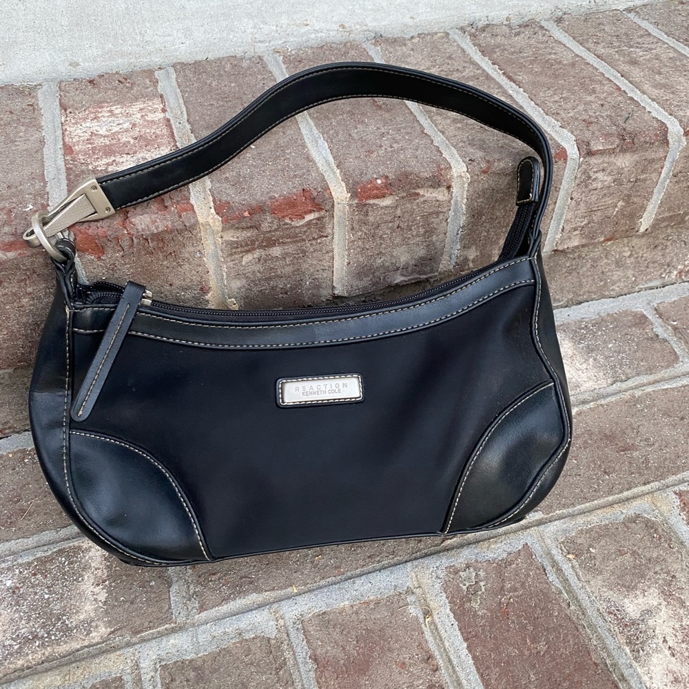 Kenneth Cole Reaction EUC small black purse handbag leather and fabric like new